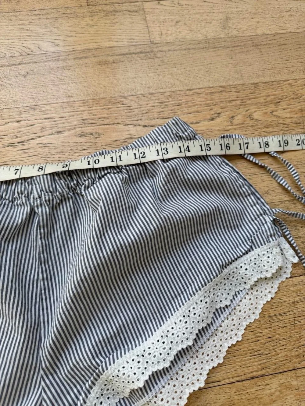 Striped Lace-Trim Sleep Shorts - Blue & White